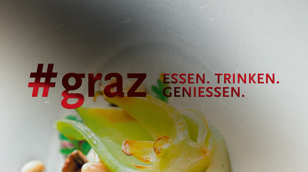 Graz Tourismus Broschüre, Logo rote Heißfolienprägung